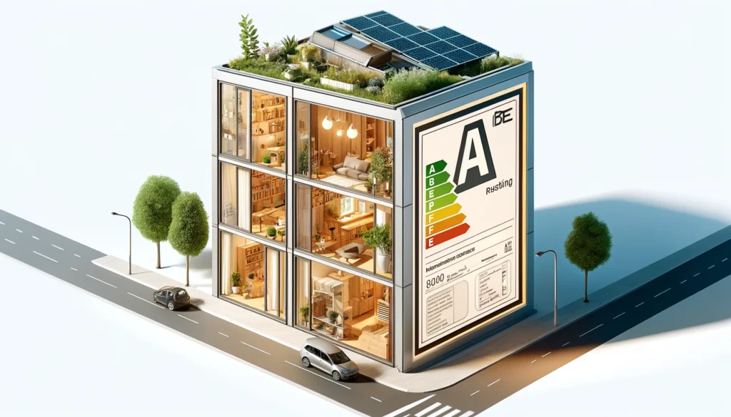DALL·E 2024 03 29 16.53.43 Wide panoramic illustration for an article about the reform of the Diagnostic de Performance Energetique DPE specifically for small apartments i